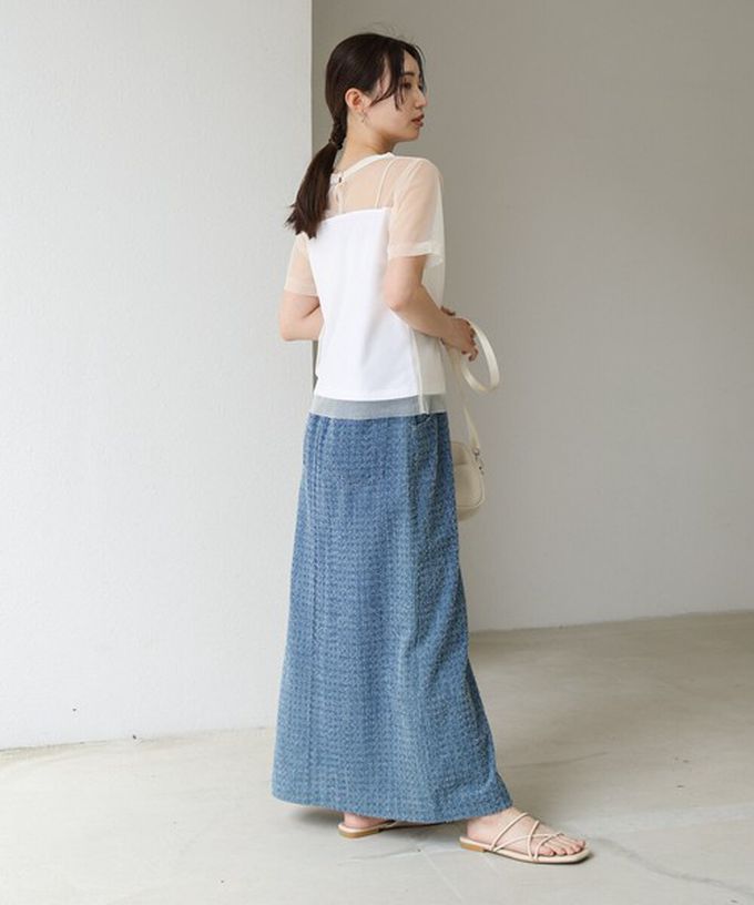 日本 Bab - 個性風透膚薄紗層次短袖上衣-英文字印花-綠