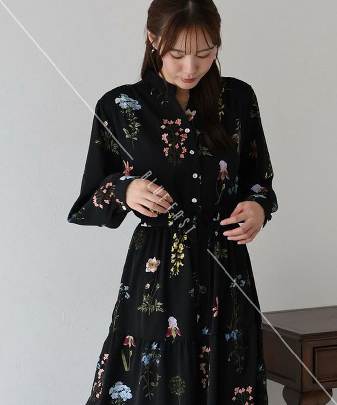 日本 BLUE EAST - [人氣款]簡約抽繩收腰長袖洋裝-撞色袖-摩卡