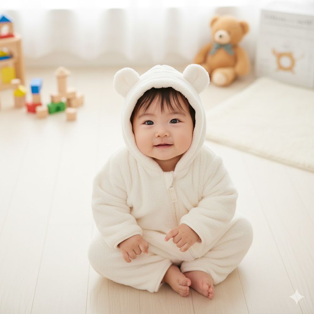 哈倫包屁衣 刷毛-象牙白色