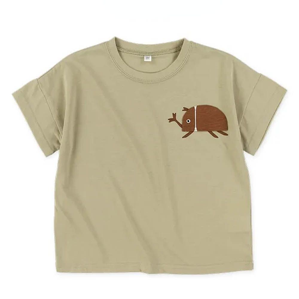 動物造型口袋短袖上衣-獨角仙-淺棕