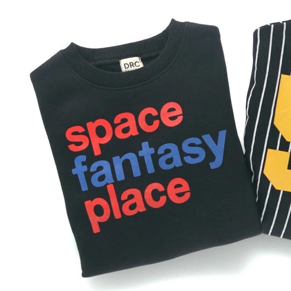 裏起毛 舒適縮口長袖上衣-英文LOGO-黑