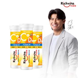 Richvita利捷維 - 有酵維生素C+D3+鋅發泡錠(10錠/瓶) x3瓶組