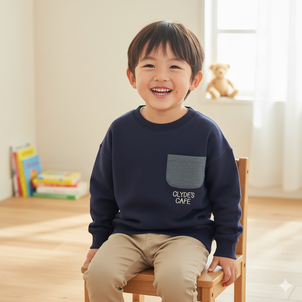 背後印花休閒上衣-深藍色