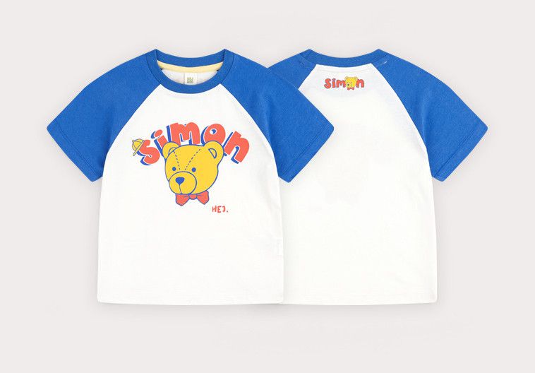 韓國 HEJMINI - 熊熊娃娃拼接色T