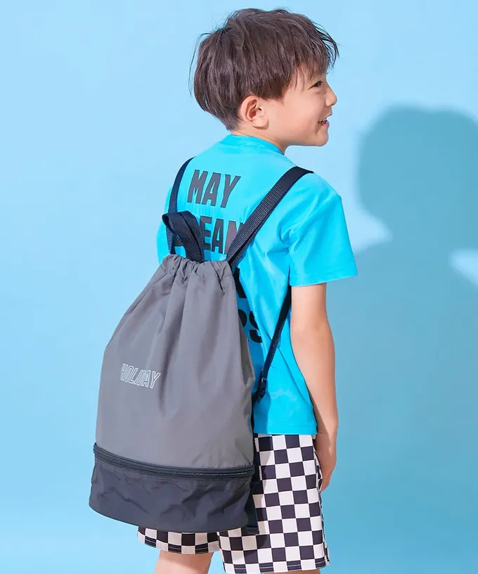 日本 devirock - 雙層設計防水便利游泳背包/水桶包-海軍藍x紅