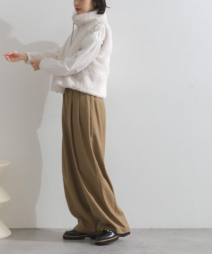 日本 ELENCARE DUE - 柔軟蓬鬆仿毛立領雙拉鍊背心-炭灰