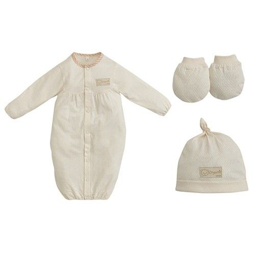 日本 Combi - Kuma kun經典系列-兩用裝禮盒-有機棉-米色-兩用妙妙裝x1+手套x1+幼兒帽x1
