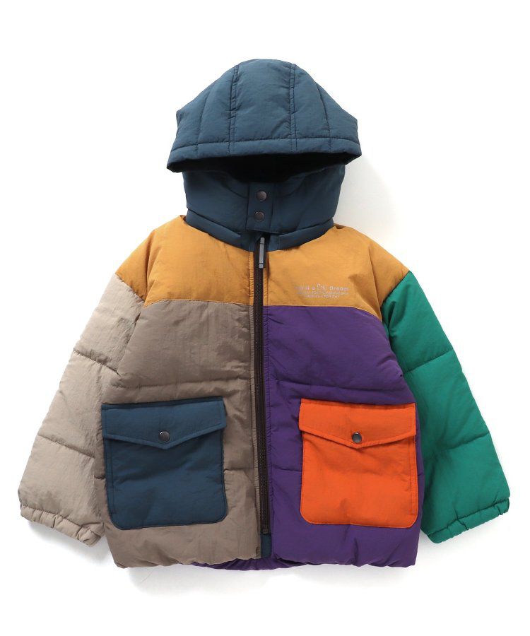 日本 BREEZE - 繽紛蓬鬆大口袋保暖外套-橘灰