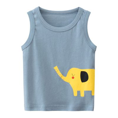 27KIDS - 純棉無袖背心上衣-童趣大象-水藍色