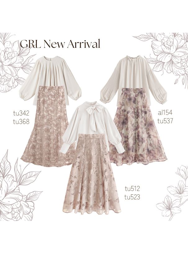 日本 GRL - 聯名款 優雅渲染碎花長裙-淺灰藍