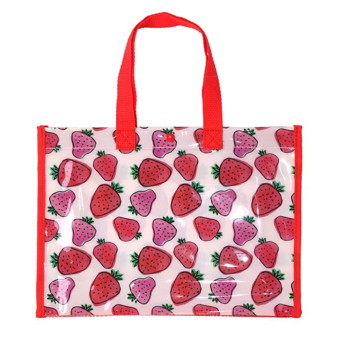 日本 ZOOLAND - 防水PVC手提袋/游泳包-滿版草莓-紅白 (25x34cm)