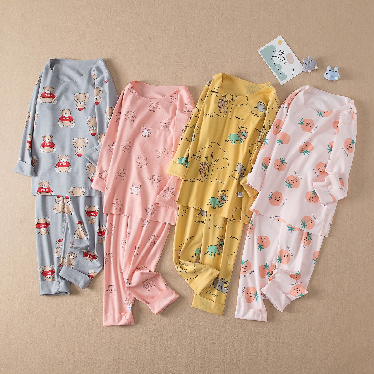 德絨印花長袖家居服-小熊飛機-粉色