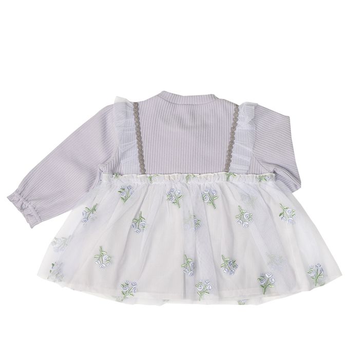 akachan honpo - 長袖假兩件休閒上衣-刺繍-紫色