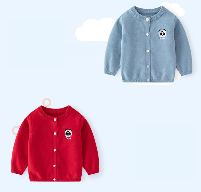 舒適圓領提花針織外套-BABY熊貓-淺卡其色