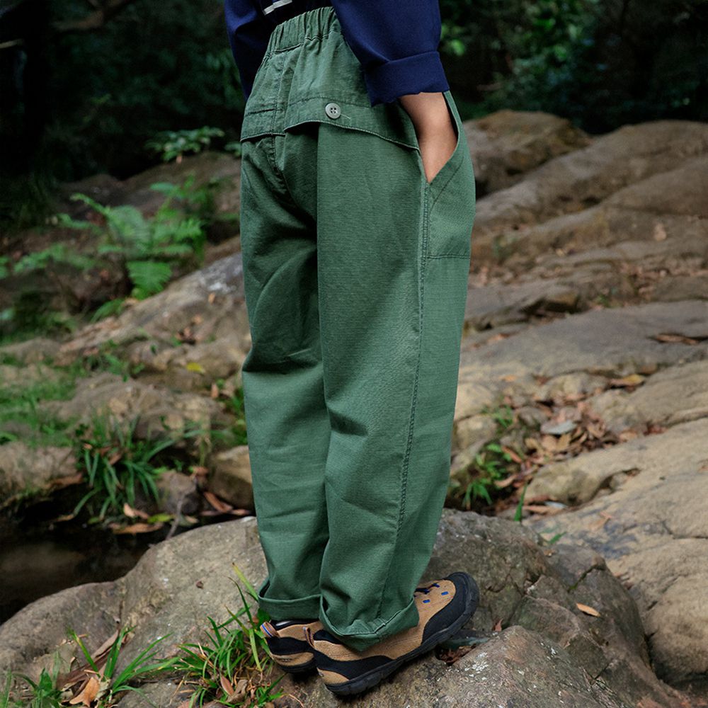 純棉耐磨工裝休閒長褲-翻蓋口袋-軍綠