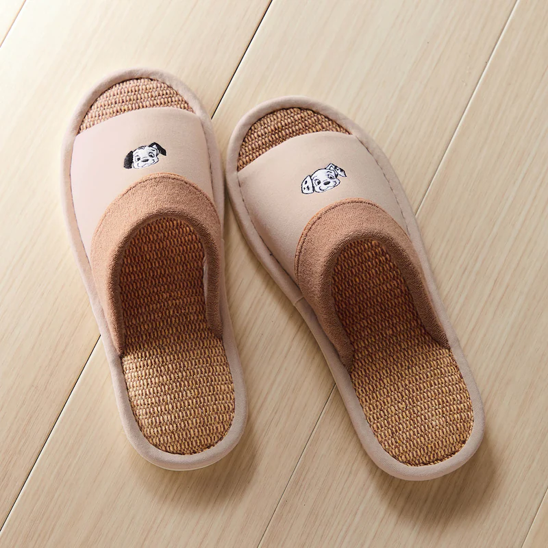 日本千趣會 - 迪士尼 棉麻編織透氣室內拖鞋-101忠狗-粉杏