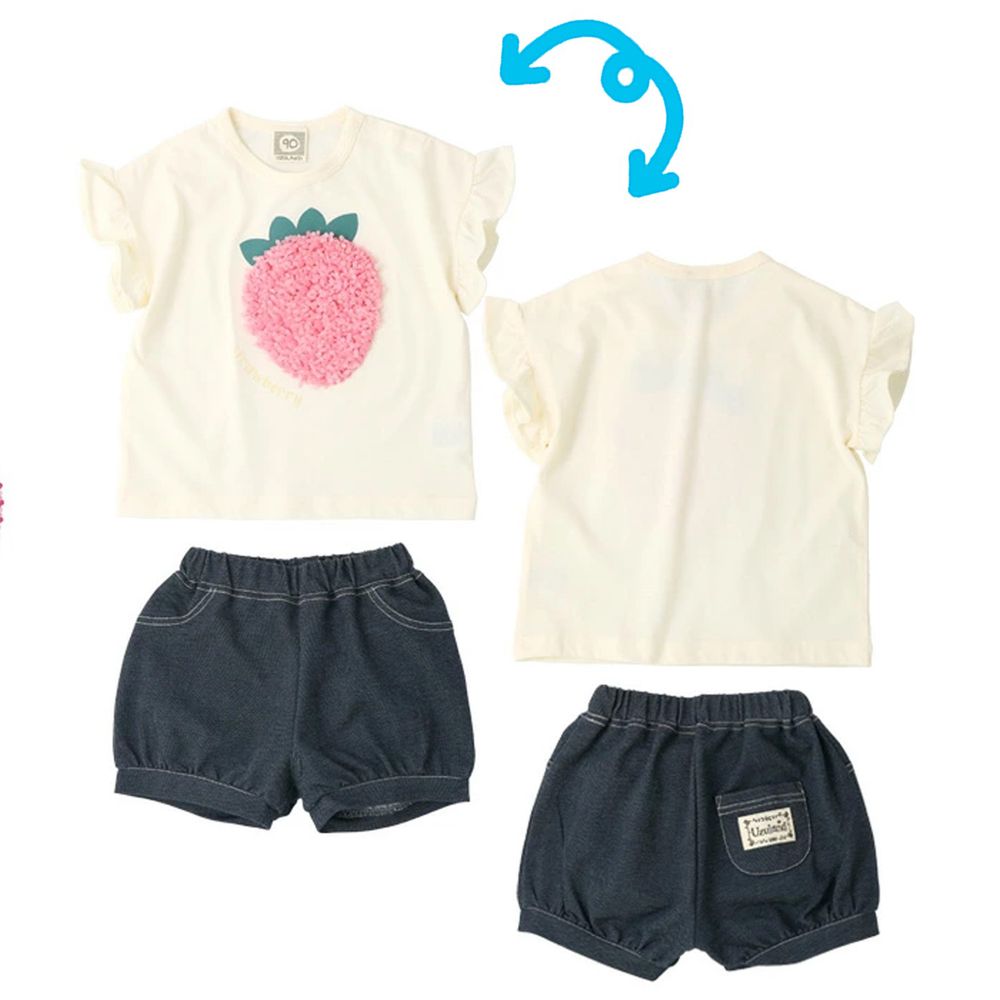 日本 ZOOLAND - 立體拼接設計短T X 短褲套裝-草莓-米X深藍