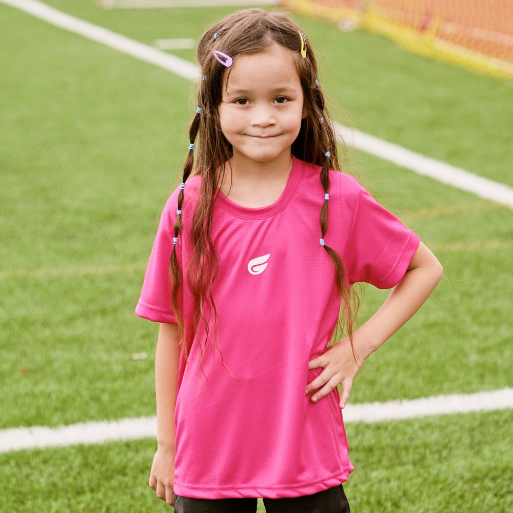 兒童盾形速乾排汗衣-短袖款-桃紅