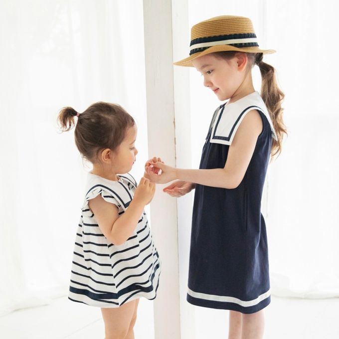 日本 BRANSHES - 夏日水手領背心洋裝-海軍藍