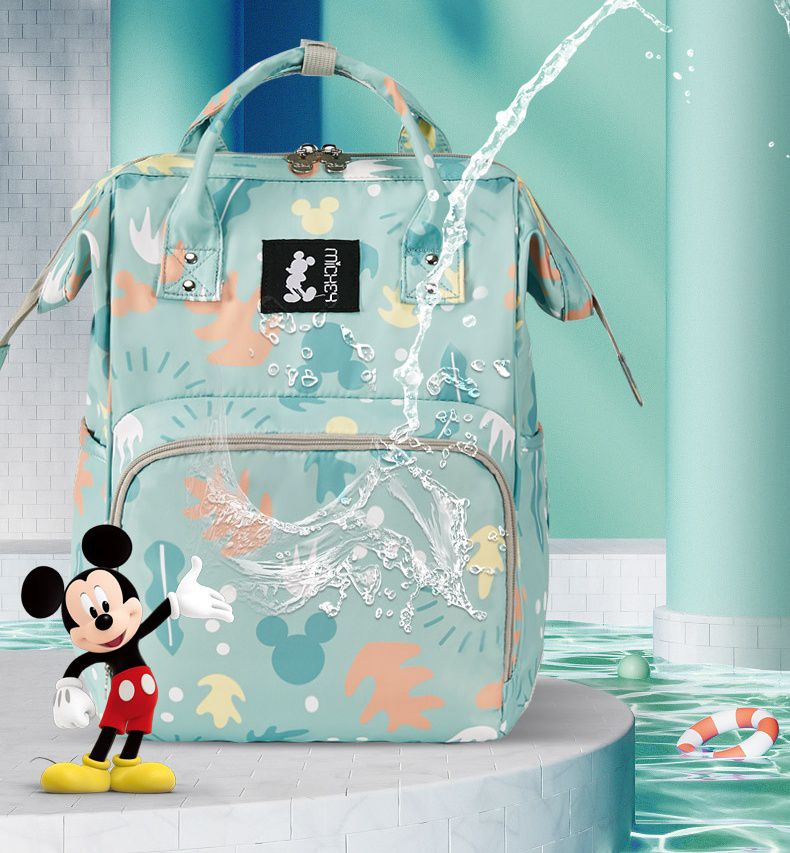卡通人物防水後背包/媽媽包-米奇小logo-淺綠色 (40x22x18cm)