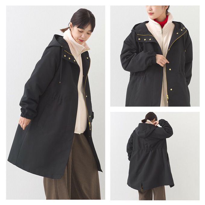 日本 OMNES - 潑水加工 派克連帽風衣長版外套-黑