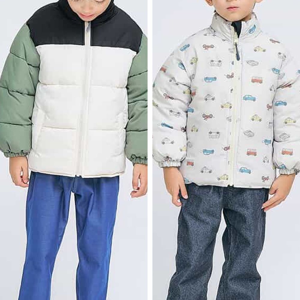 可機洗 雙面穿輕薄保暖科技羽絨外套-車車-黑X白X綠