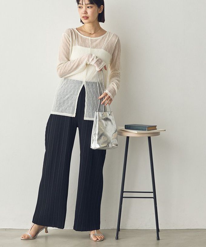 日本 Sans Souci 34+ - 細摺搖曳優雅寬褲(全腰鬆緊)-黑 (M)