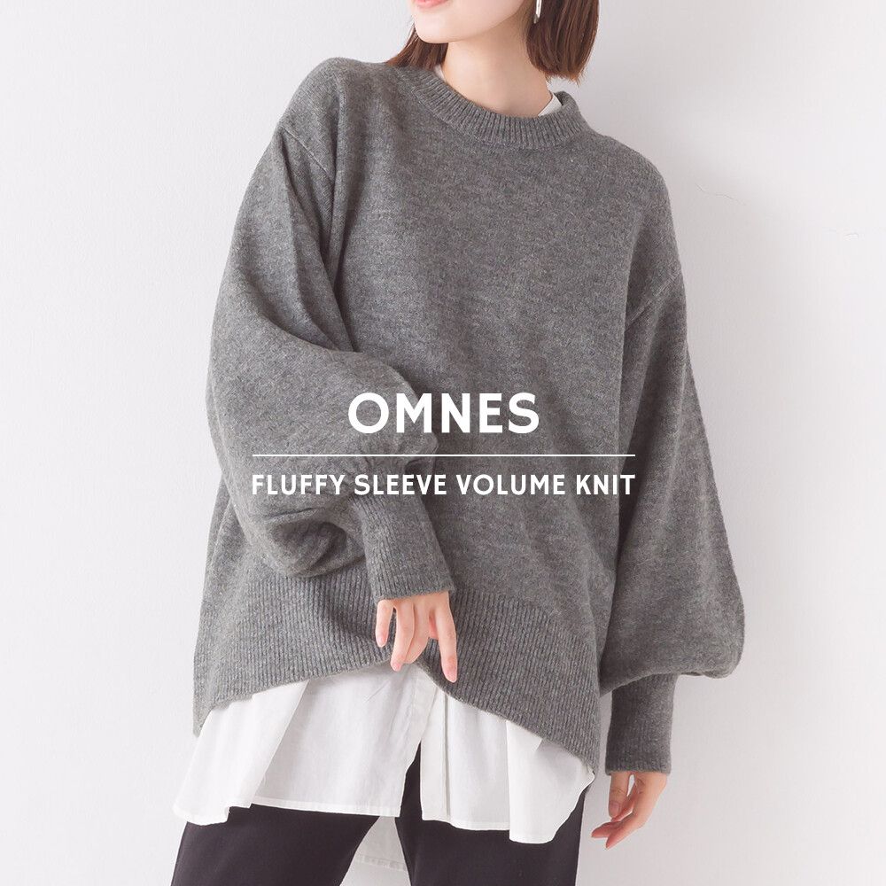 日本 OMNES - 羊毛混柔軟氣球袖毛衣-象牙杏