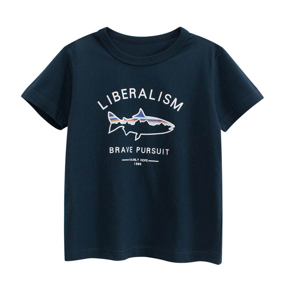 純棉短袖上衣-鯊魚圖騰-藏青