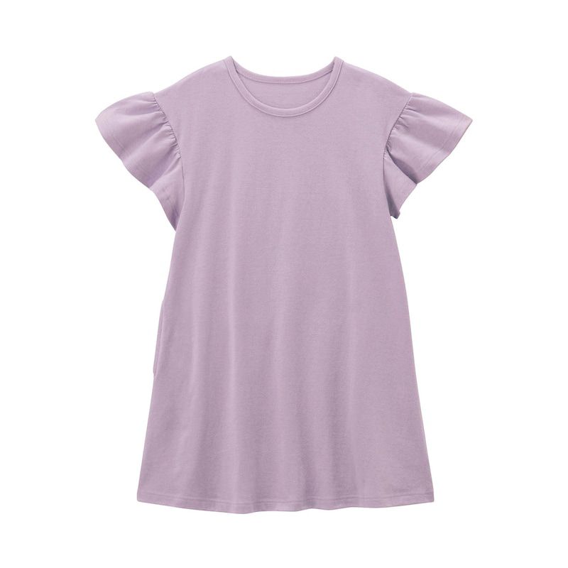 日本千趣會 - 可愛修身廓形荷葉袖洋裝-薰衣草