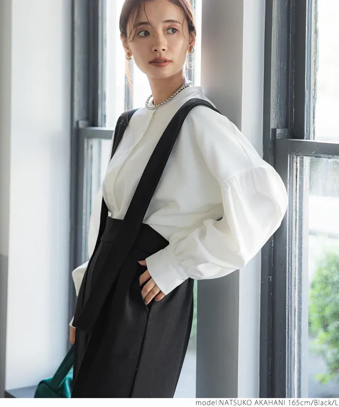 日本 COCA - 文藝復古彈性吊帶褲-大人-黑