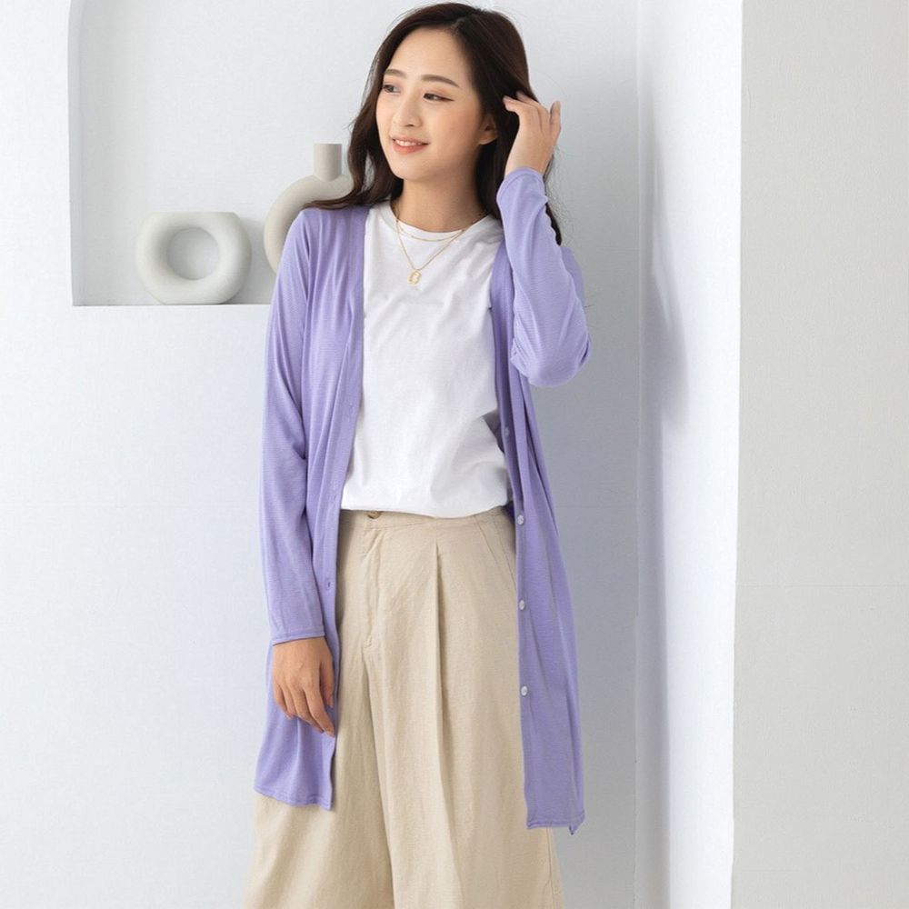 貝柔 Peilou - 日本水潤白抗UV保濕防曬長版罩衫-V領長版-丁香紫