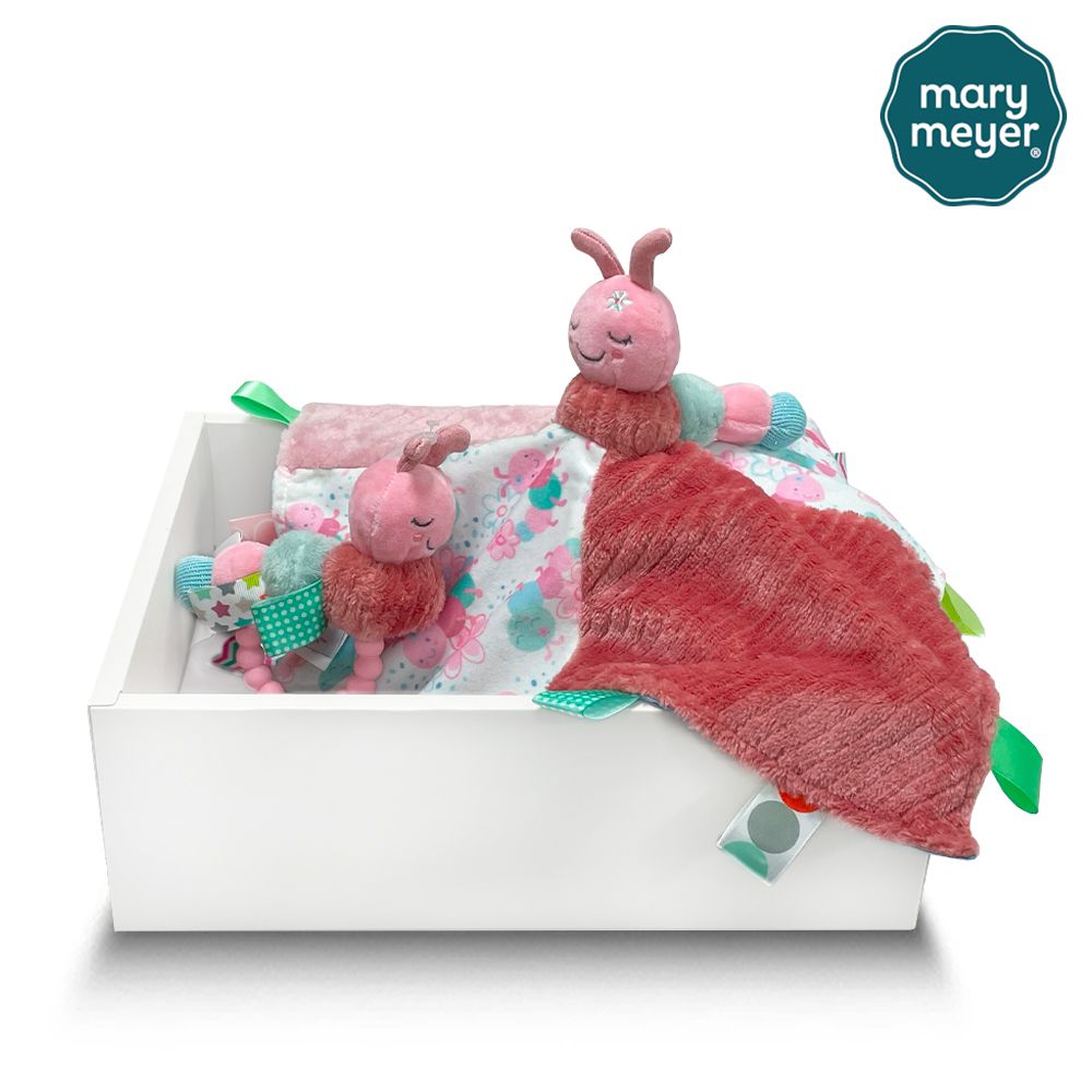 妞妞毛毛蟲經典禮盒-標籤手搖鈴+標籤親膚安撫巾