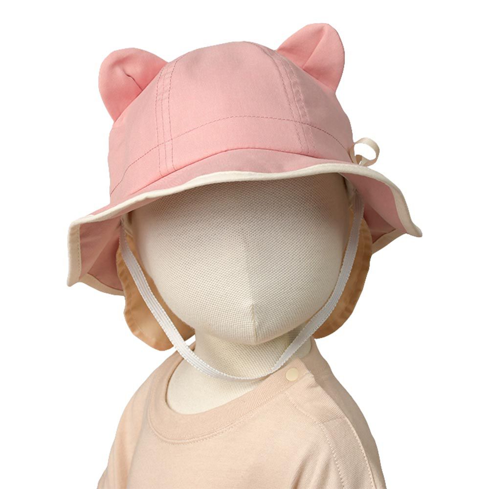 akachan honpo - 耳朵造型帽-附防曬遮陽布-粉紅色