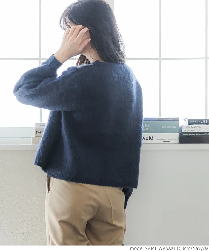 日本 COCA - 溫柔毛絨感圓領長袖針織上衣-橘紅