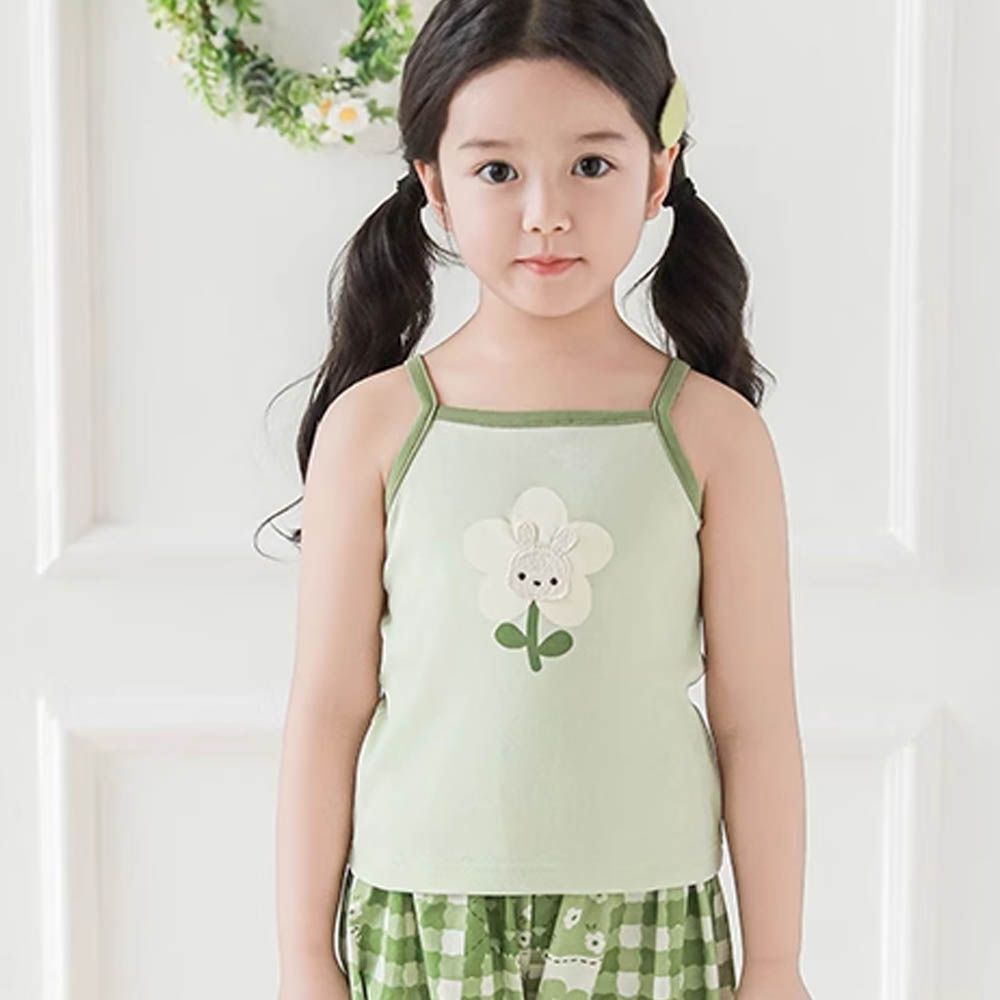 雲感彈力細肩帶背心-小花兔兔-綠色