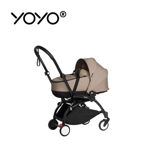YOYO² 法國 Bassinet 0+新生兒睡籃推車(含車架)-黑色車架+卡其色睡籃