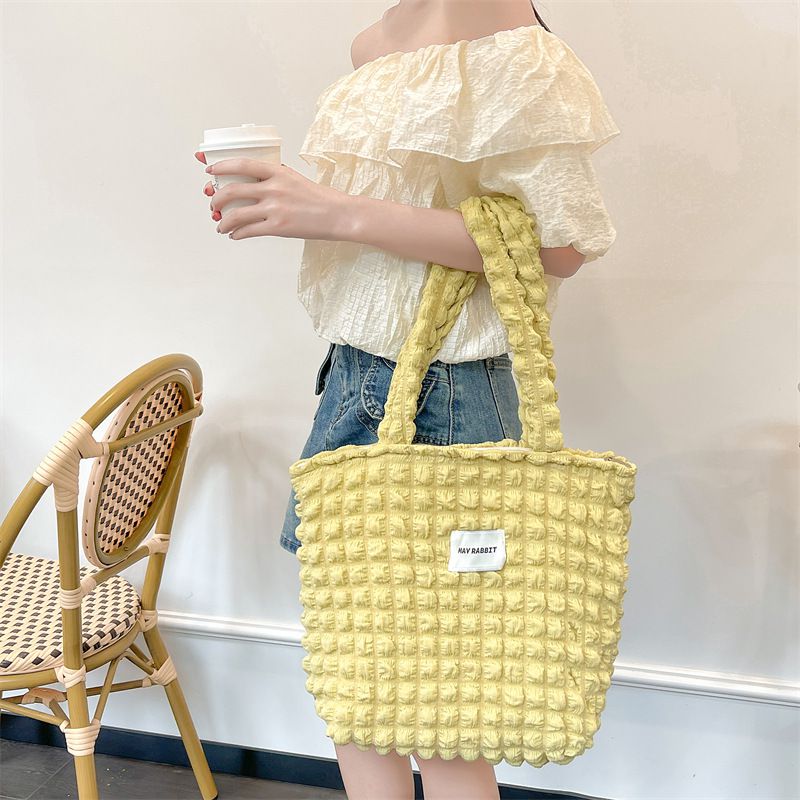 加厚奶油泡泡雲朵手提包/肩背包-米杏色 ((32+24)x40x14cm)