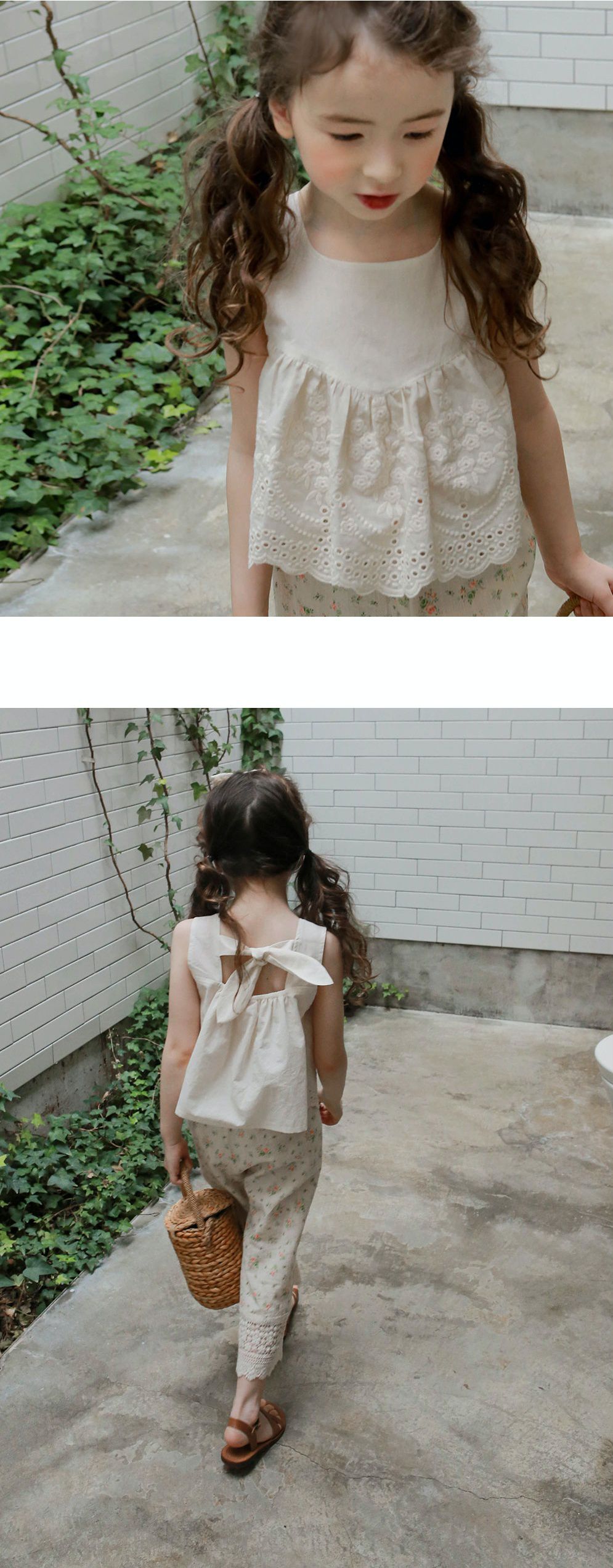 韓國 PuellaFLO - 後背蝴蝶結鏤空雕花上衣-米白