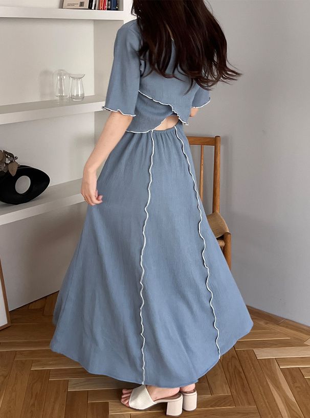 日本 GRL - 可愛木耳捲邊兩件式洋裝-黑 (F)