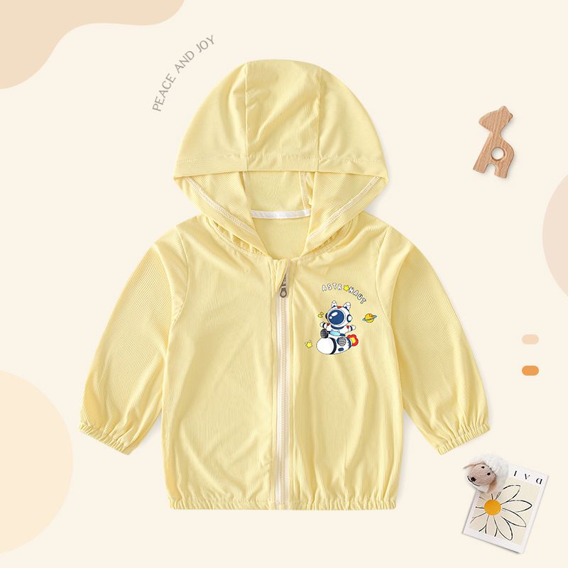 UPF50+冰絲涼感兒童防曬外套-單人飛機-黃色