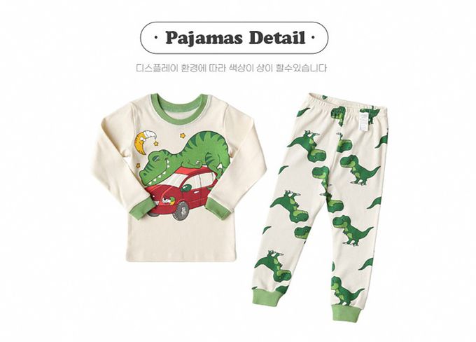 正韓 Puco - 超優質嬰幼兒/兒童長袖100% 有機純棉家居服/睡衣-恐龍與車