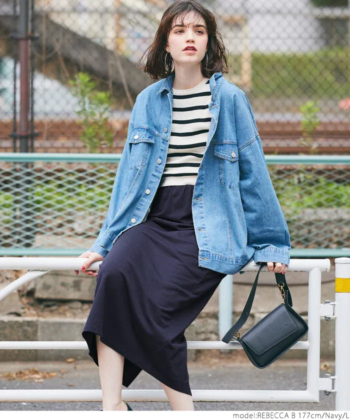 日本 COCA - 棉混彈性修身長裙-深綠