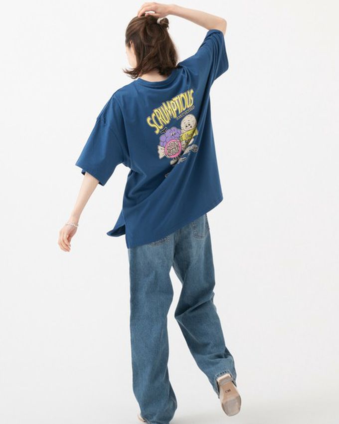 日本 gleam - 美式復古糖果印花寬大風短袖T恤-燕麥灰