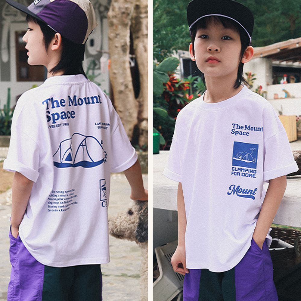 休閒圓領短袖上衣-露營基地-白色