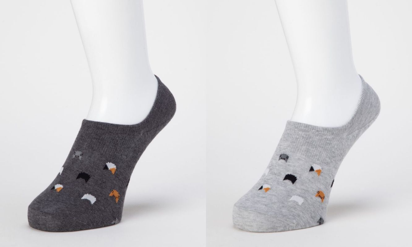 日本 okamoto - 超強專利防滑ㄈ型隱形襪-針織 超深履款-點點灰 (23-25cm)