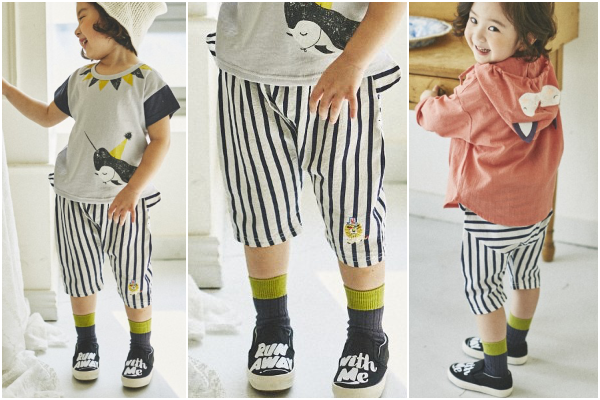 韓國 Mimico - 直條紋熊耳短褲-黑獅子