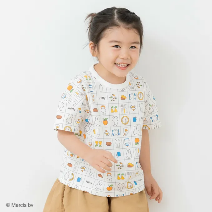日本 Chil2 - 純棉 米飛兔限定短袖上衣-線條兔兔-白