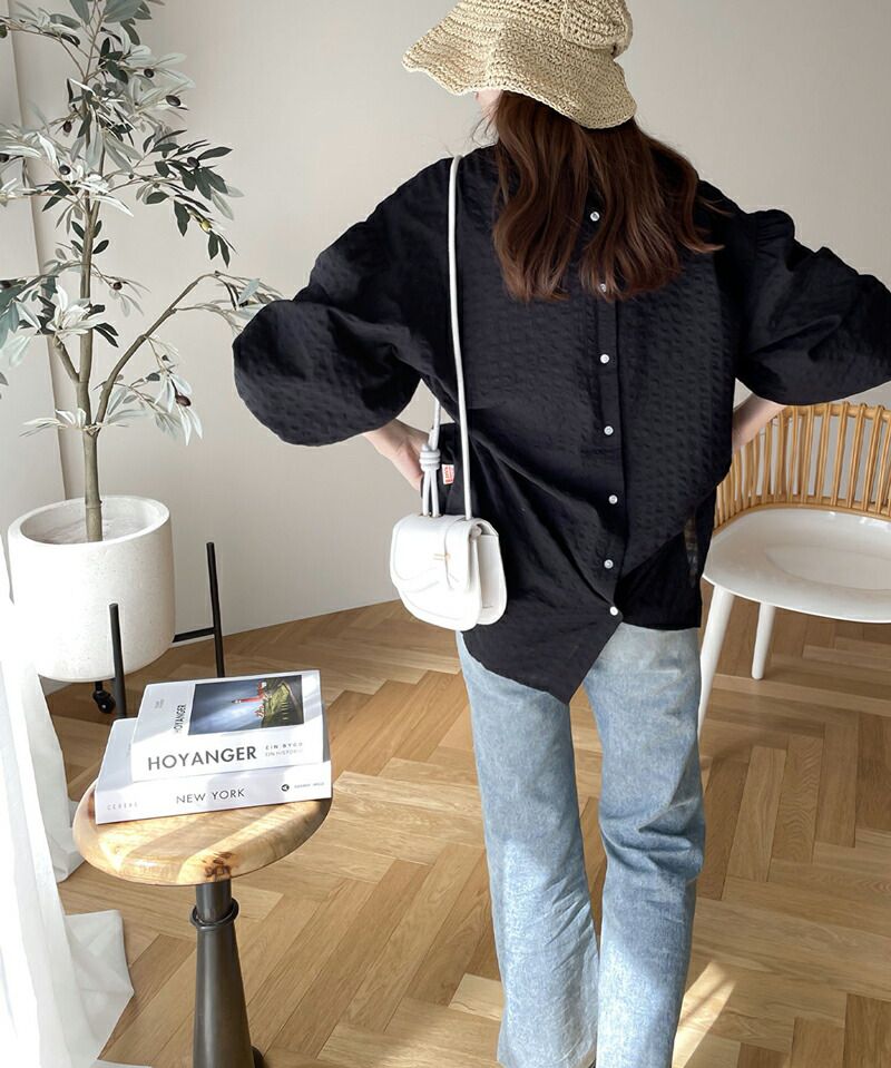 日本 Classical Elf - 2WAY文藝泡泡皺縮短袖上衣-米白