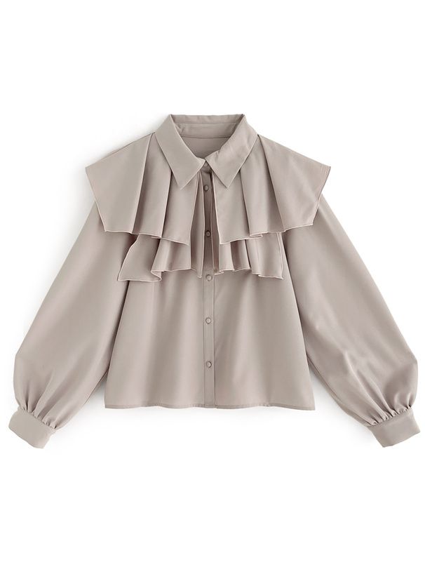 日本 GRL - 優雅層次翻領長袖襯衫-米白 (F)